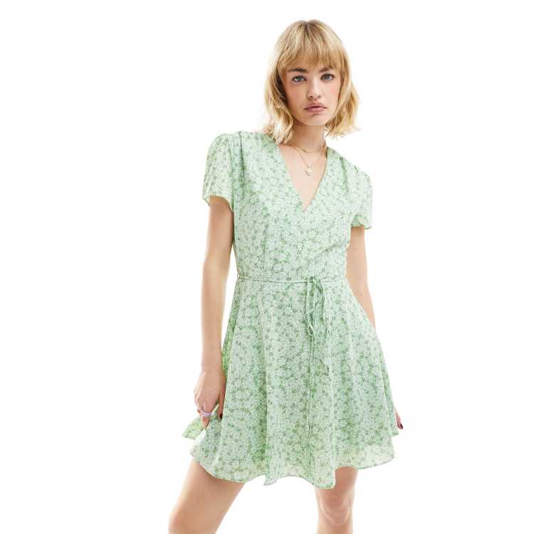 Nclook Women's Summer Casual V-Neck Mini Dress - Sleeveless With Pockets, Green Spot, Medium - View #3