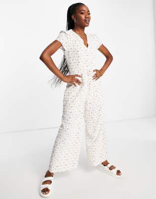 Glamorous v-neck wrap jumpsuit in white ditsy