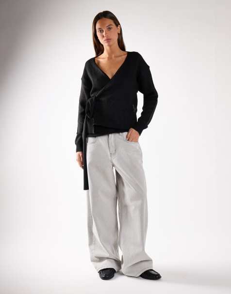 Glamorous V neck wrap knit cardigans in black - view 1