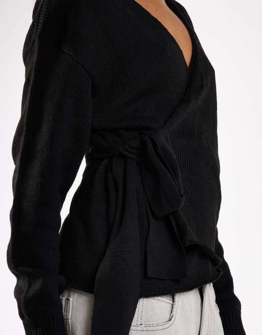 Glamorous V neck wrap knit cardigans in black, 4 of 4