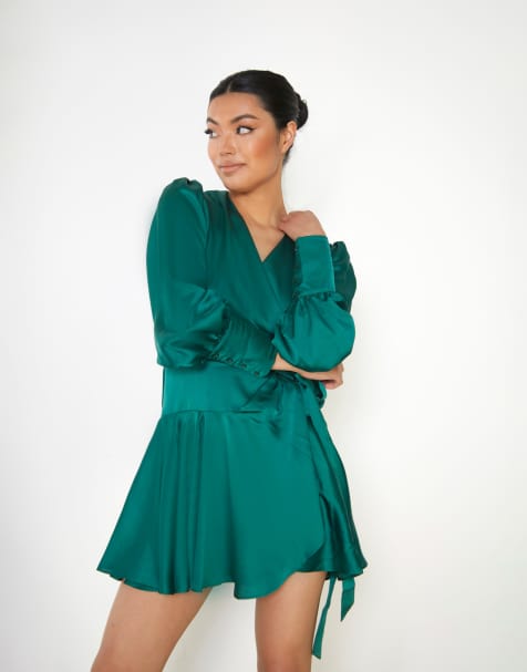 Glamorous V neck wrap mini dress in green - view 1
