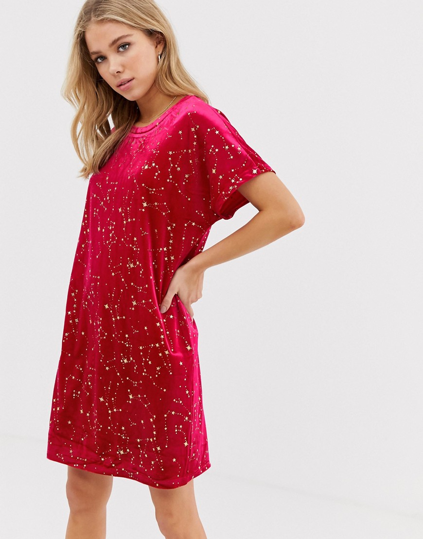 Glamorous velvet t-shirt dress-Pink