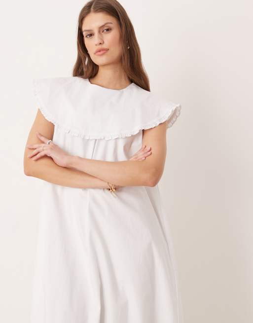 Glamorous - Vestito bohémien con gonna al polpaccio e volant in popeline bianco, 2 di 4