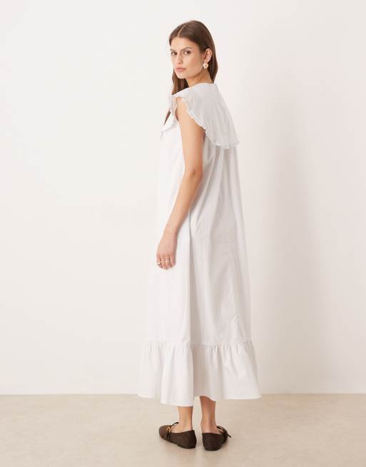 Glamorous - Vestito bohémien con gonna al polpaccio e volant in popeline bianco, 4 di 4