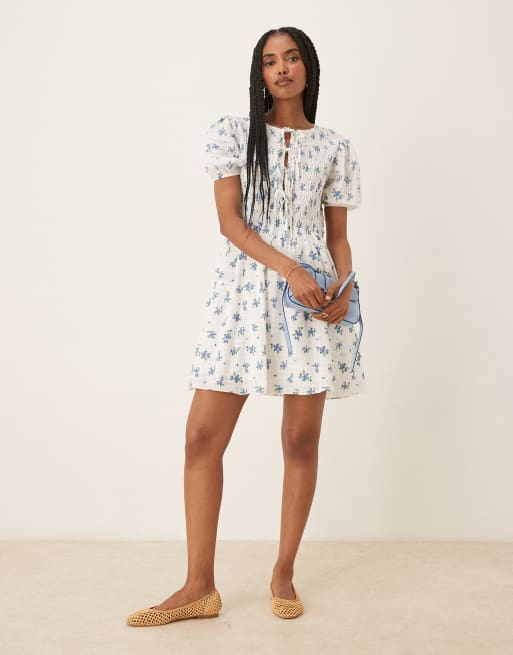 Glamorous - Vestito con maniche a sbuffo e fiocchi a fiori blu, 2 di 4