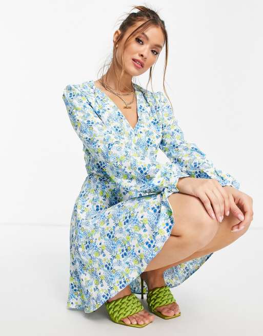 Glamorous - Vestito corto a maniche lunghe blu a fiori