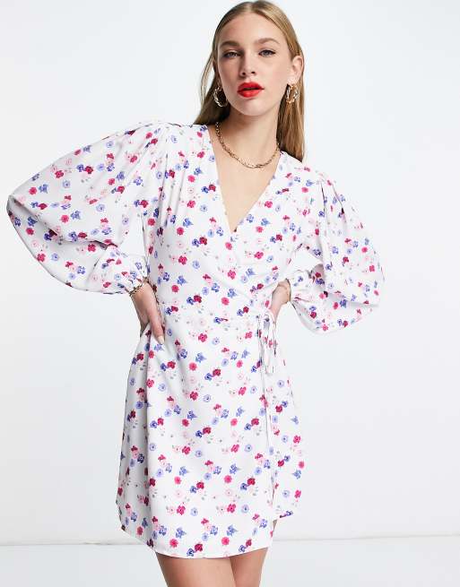 Glamorous - Vestito corto a portafoglio bianco a fiori