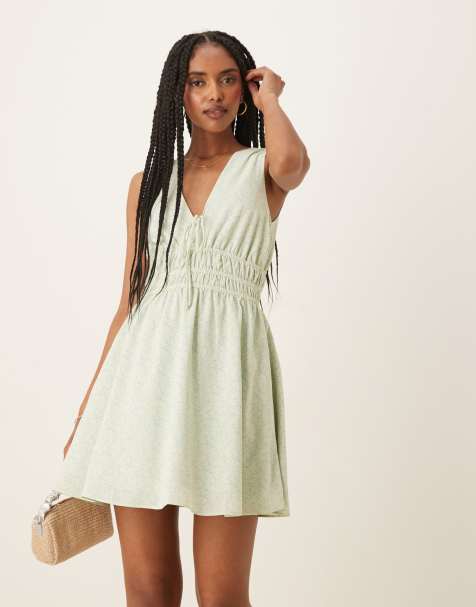Glamorous - Vestito corto arricciato con fascette verde a fiorellini - view 1