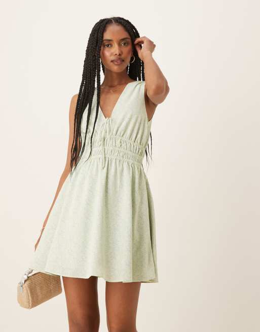 Glamorous - Vestito corto arricciato con fascette verde a fiorellini