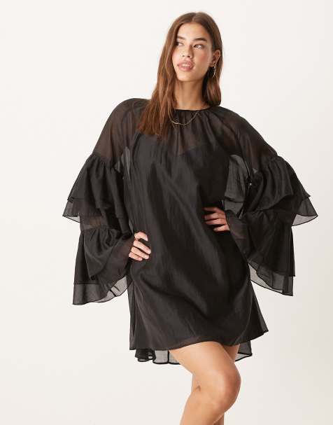 Glamorous - Vestito corto nero in chiffon con volant stile bohémien - view 1