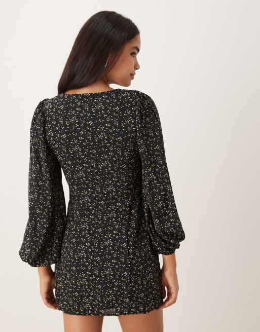 Glamorous - Vestito da giorno corto a maniche lunghe nero a fiori, 4 di 4