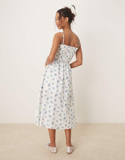 Glamorous - Vestito lungo a fiori blu con spalline sottili e fiocco, 4 di 4