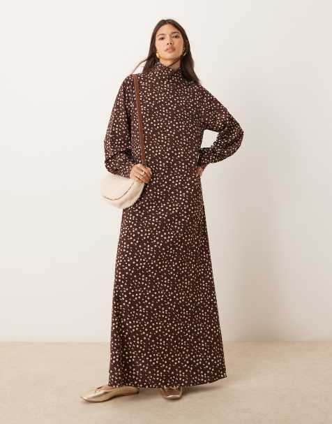 Glamorous - Vestito lungo accollato marrone a fiori - view 1
