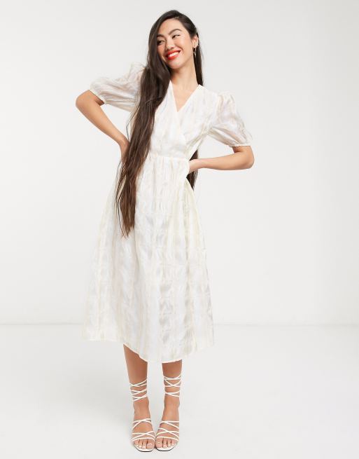 Glamorous - Vestito midi a portafoglio con maniche voluminose in organza a quadri