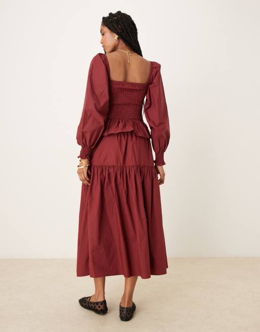 Glamorous – Vinröd midaxikjol i poplin med knytband, del av set, 5 av 5