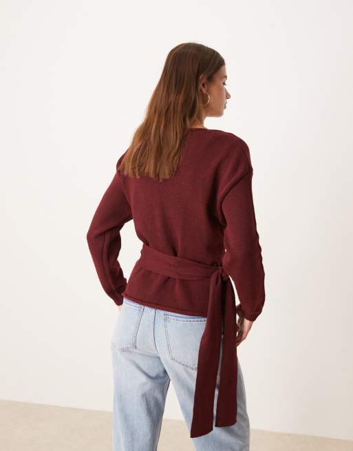 Glamorous – Vinröd tröja med omlottdesign framtill, 3 av 4
