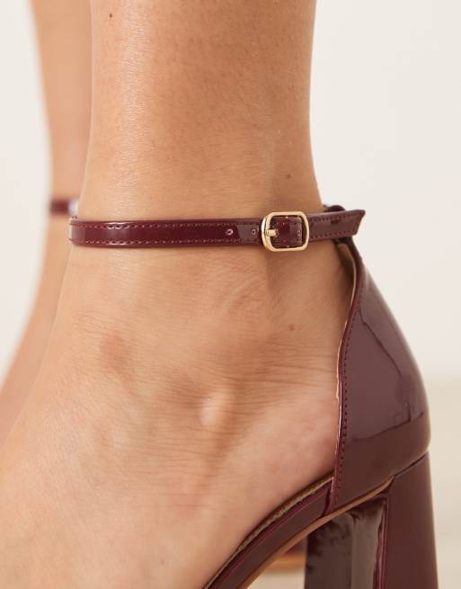 Glamorous – Vinröda klacksandaler med blockklackar och rosetter, 3 av 4