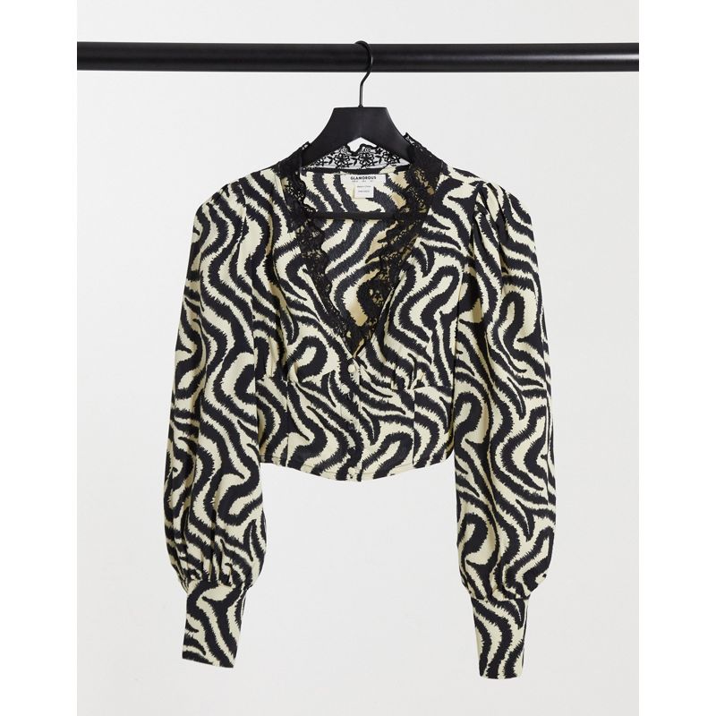 Glamorous – Vintage – Bluse mit kurzem Schnitt und Spitzenkragen in abstrakten Streifen