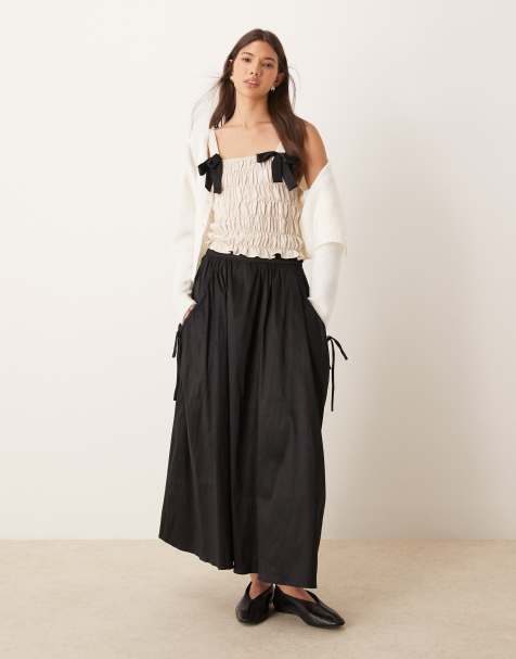 Glamorous volume black taffeta midi skirt in black - view 1