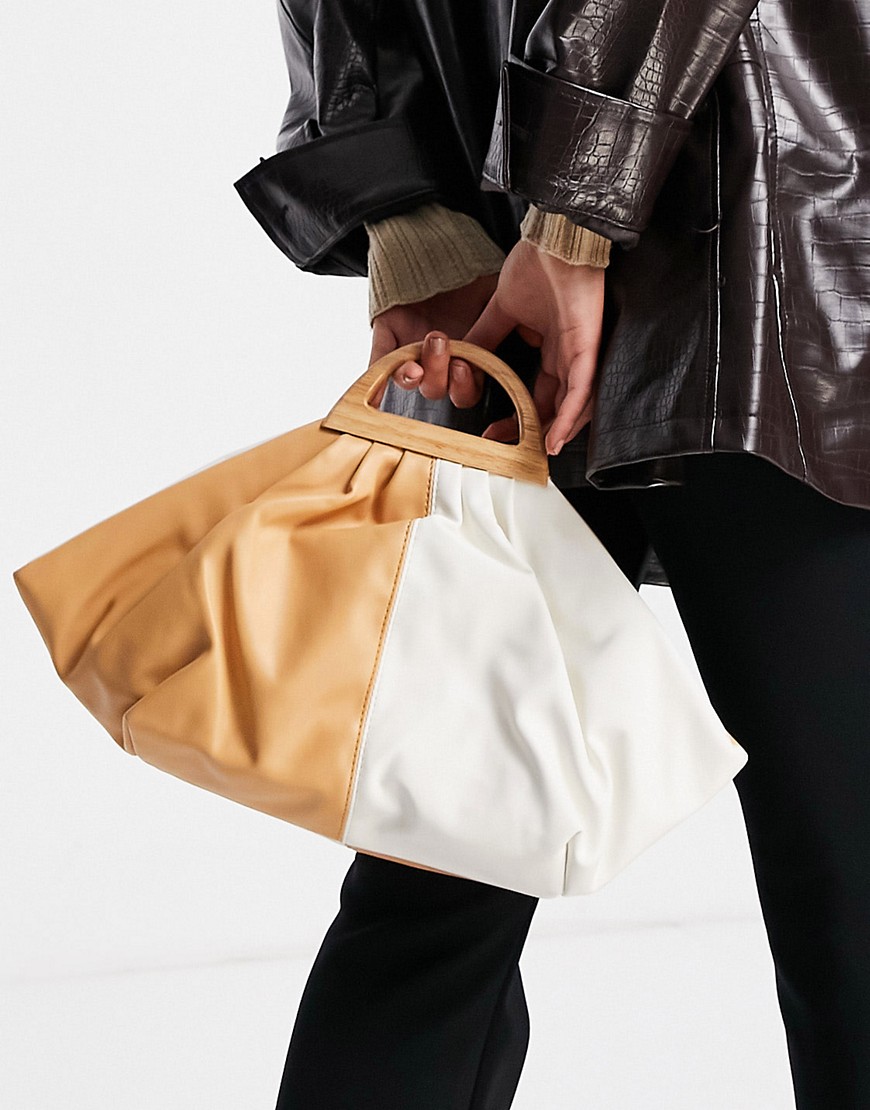 Glamorous voluminous clutch bag in beige color block-Neutral