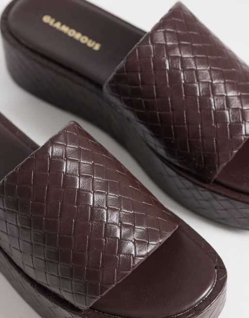 Glamorous - Vævede brune flatform-sandaler, 3 af 4