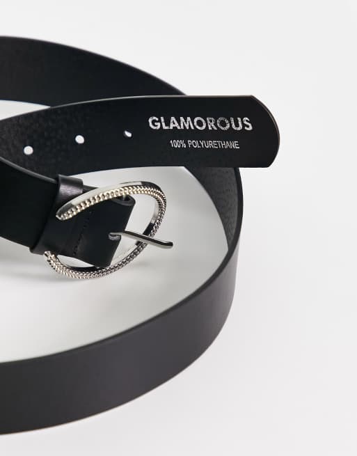 Glamorous waist and hip belt in black with silver minimal round buckle, 4 of 4