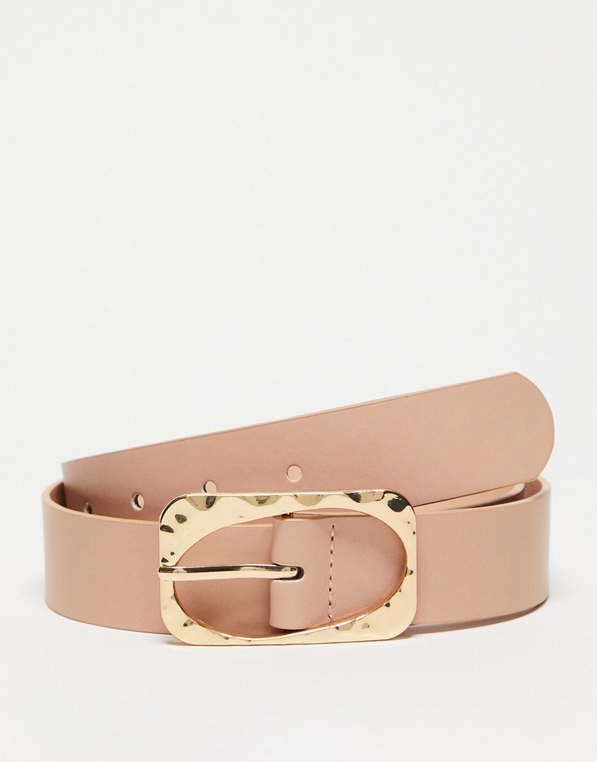 Glamorous Waist And Hip Belt With Croc Embossed Gold Buckle In Blush-pink In Neutrals