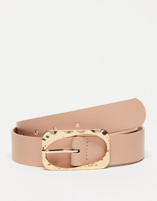 Glamorous waist and hip belt with croc embossed gold buckle in blush