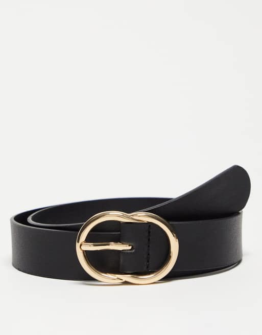 Glamorous waist and hip belt with gold double buckle in black | ASOS