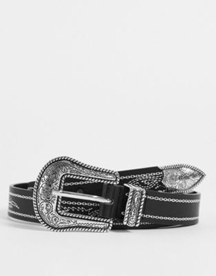 Glamorous waist and hip jeans belt in embroidered black with western buckle - ASOS Price Checker