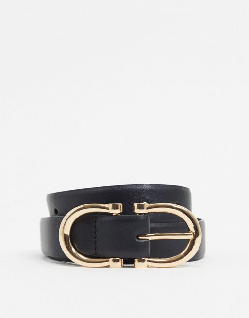 Glamorous waist and hip jeans belt with gold double buckle in black | ASOS