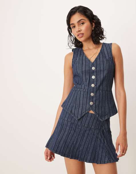 Glamorous waistcoat in indigo stripe co-ord - view 1