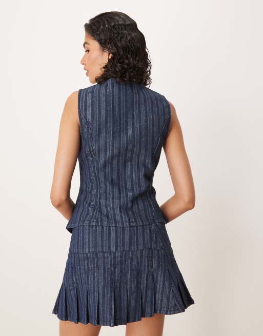 Glamorous waistcoat in indigo stripe co-ord, 2 of 4
