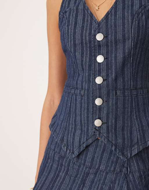 Glamorous waistcoat in indigo stripe co-ord, 3 of 4