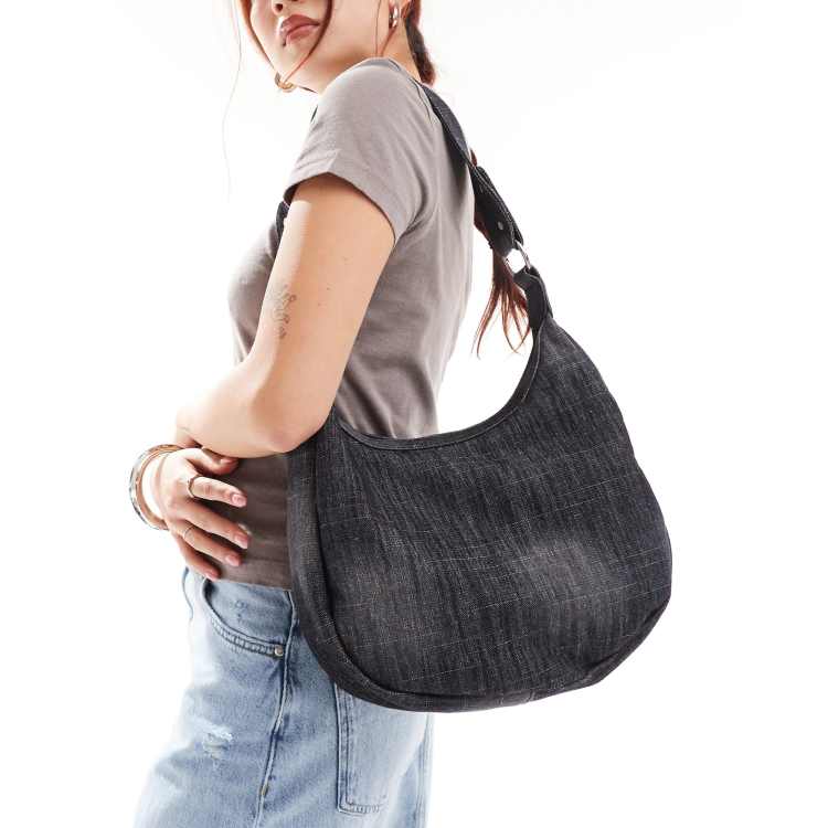【  JEANS】OFF DUTY MEDIUM CRESCENT SHOULDER BAG Women Denim Crossbody Bag Crescent Shoulder Handbags Jean