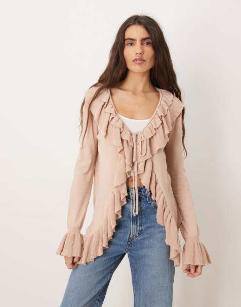 Glamorous waterfall cardigan in beige - view 1