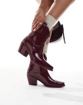 Glamorous welly western boots in burgundy