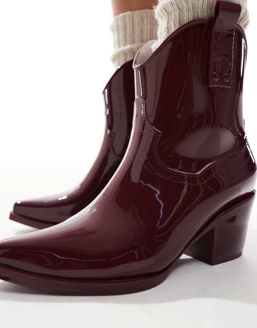 Glamorous welly western boots in burgundy