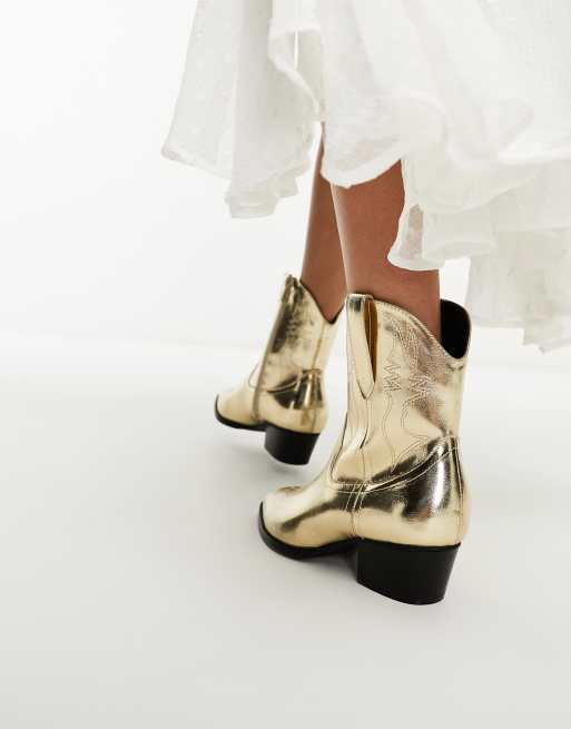 Gold flat 2025 ankle boots