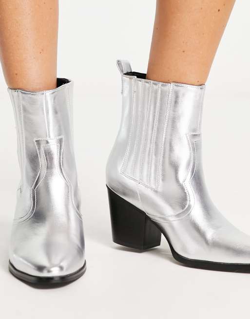 Silver patent shop leather boots