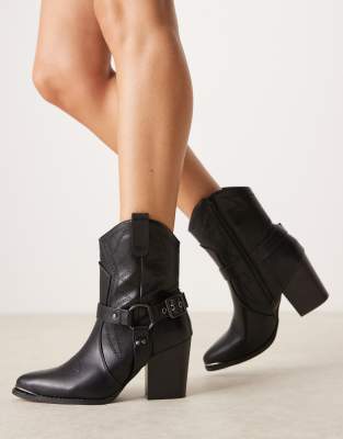 Glamorous western heeled ankle boots in black