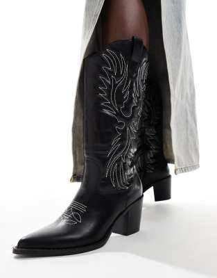 western heeled knee boots in black