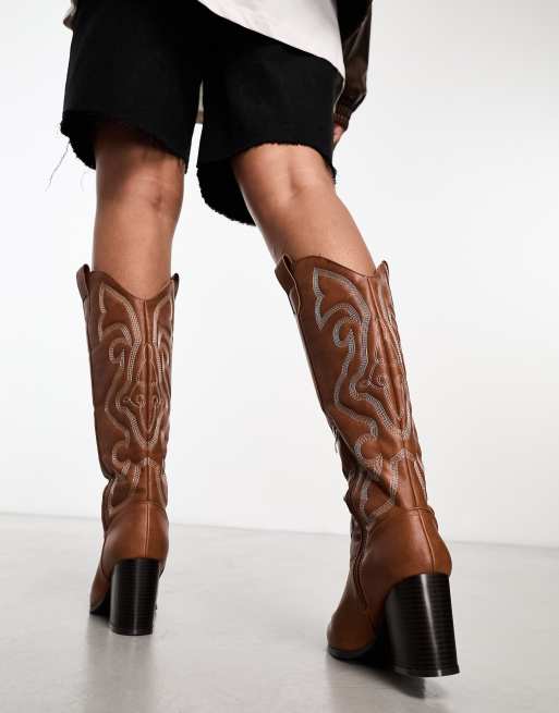 Dark tan knee store high boots