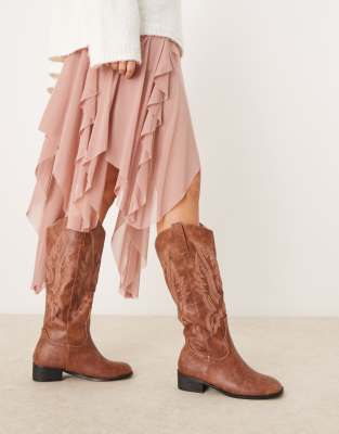 Glamorous Glamorous western knee boots in brown