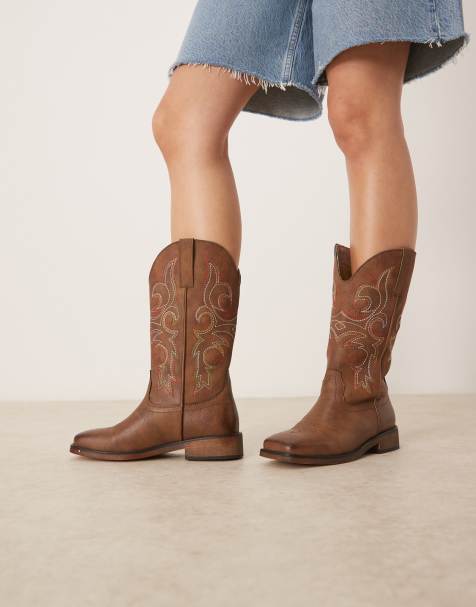 Glamorous western knee boots in brown - view 1