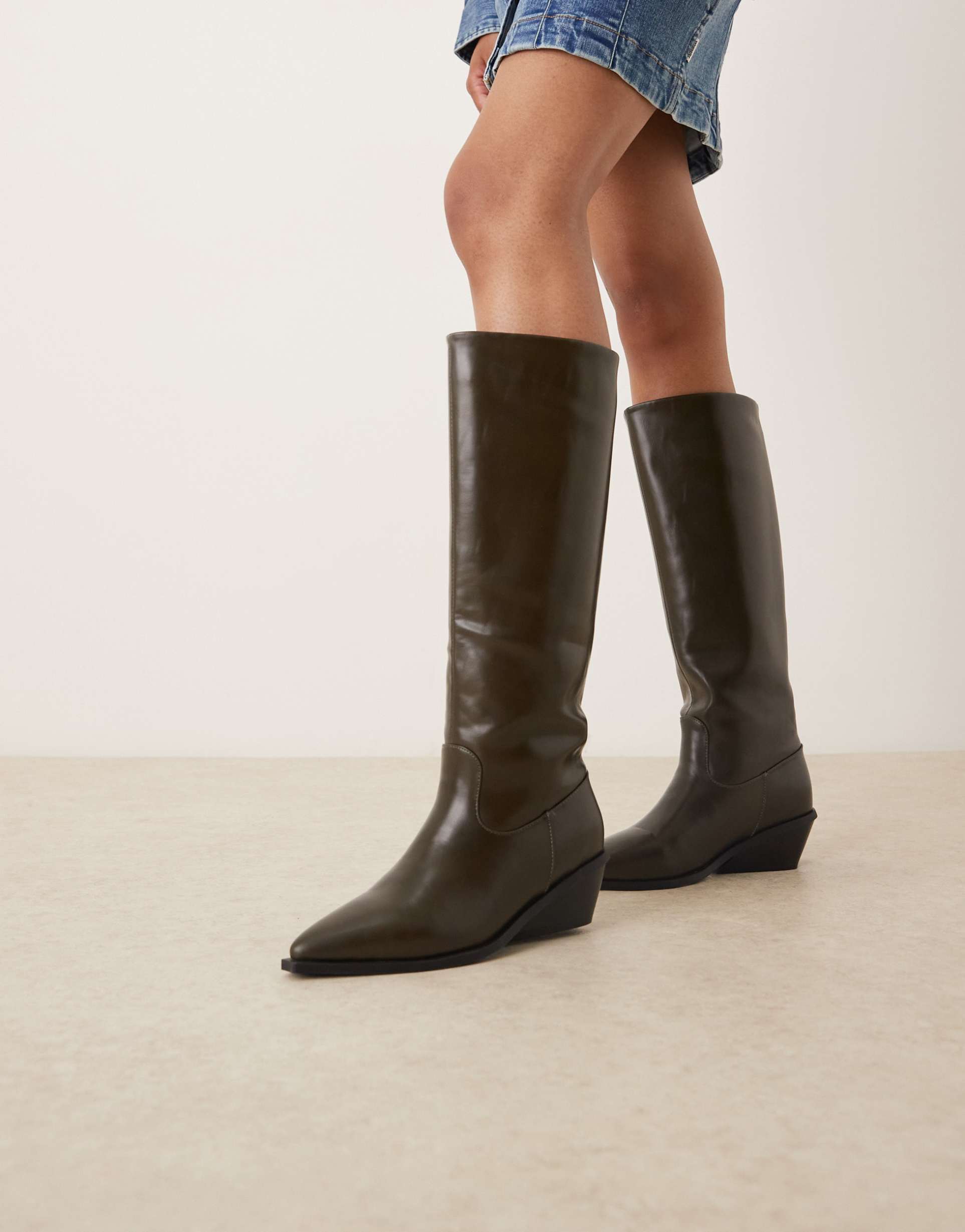 glamorous western knee boots in khaki green