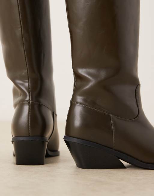 Glamorous western knee boots in khaki, 3 of 4