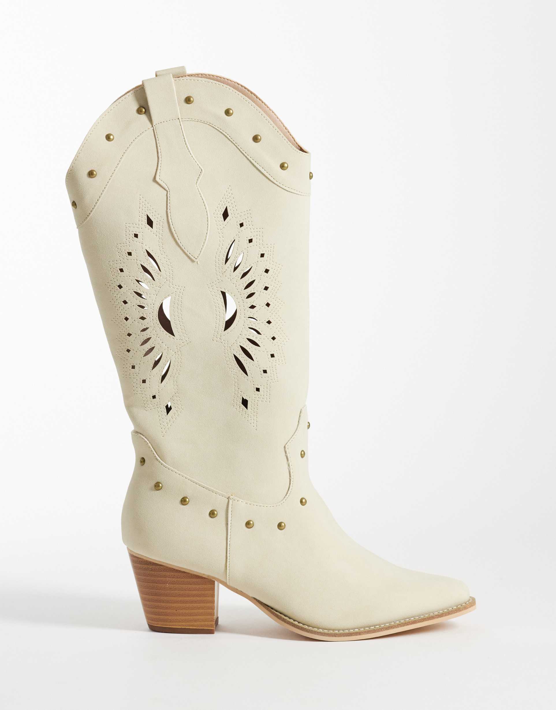 glamorous western knee boots in white