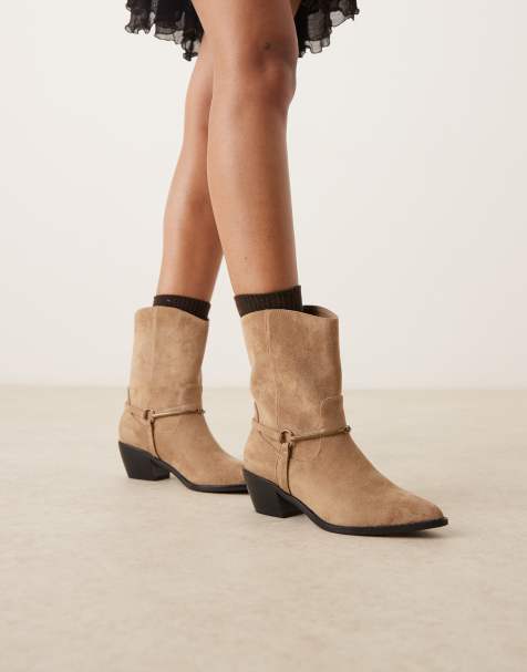 Glamorous western low ankle boots in taupe micro - view 1