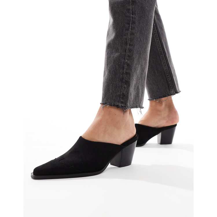 Glamorous western mules in black